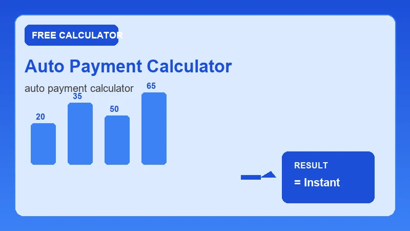 Auto Payment Calculator — financial formula steps and dollar results (CalcHubly infographic)