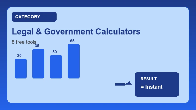 legal & government calculators infographic showing free online calculator steps and results
